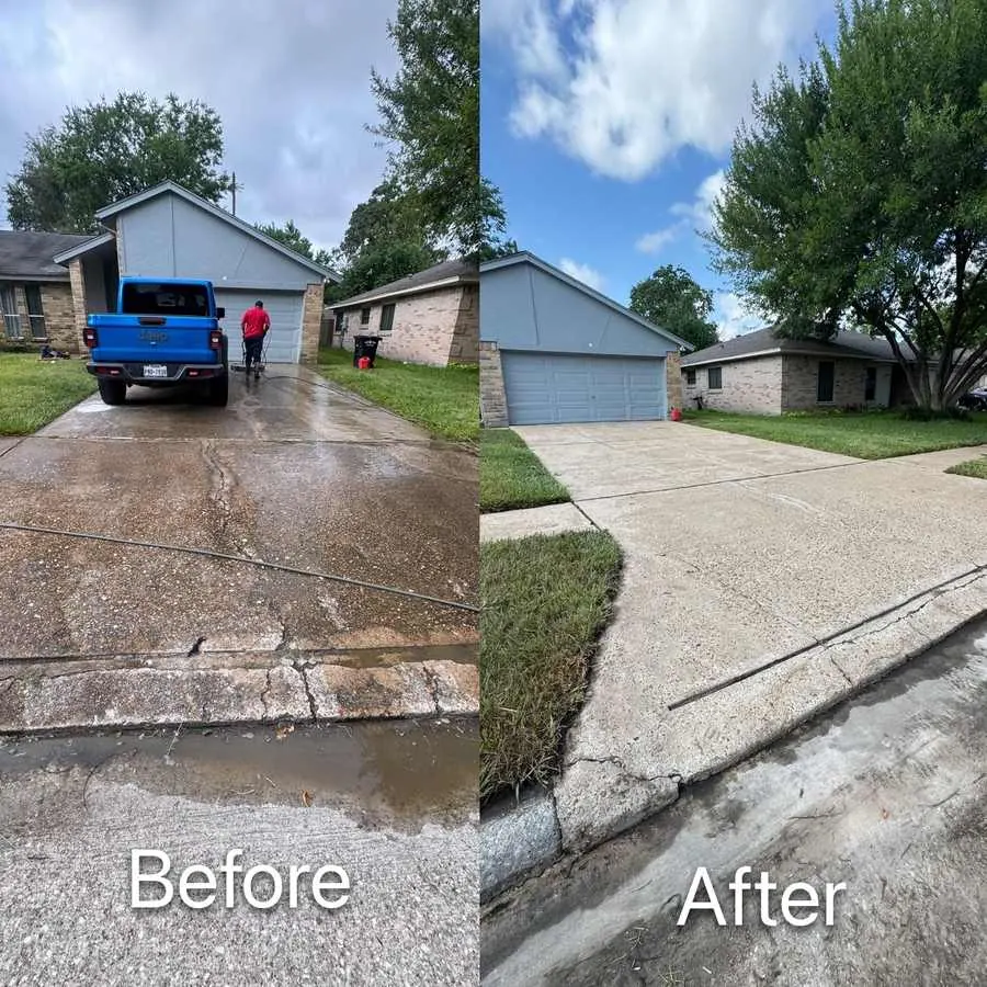 Driveway before and after pressure washing in Houston, TX