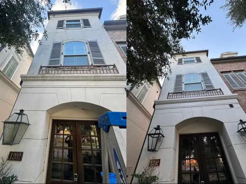 Luxury three-story home after a soft wash
